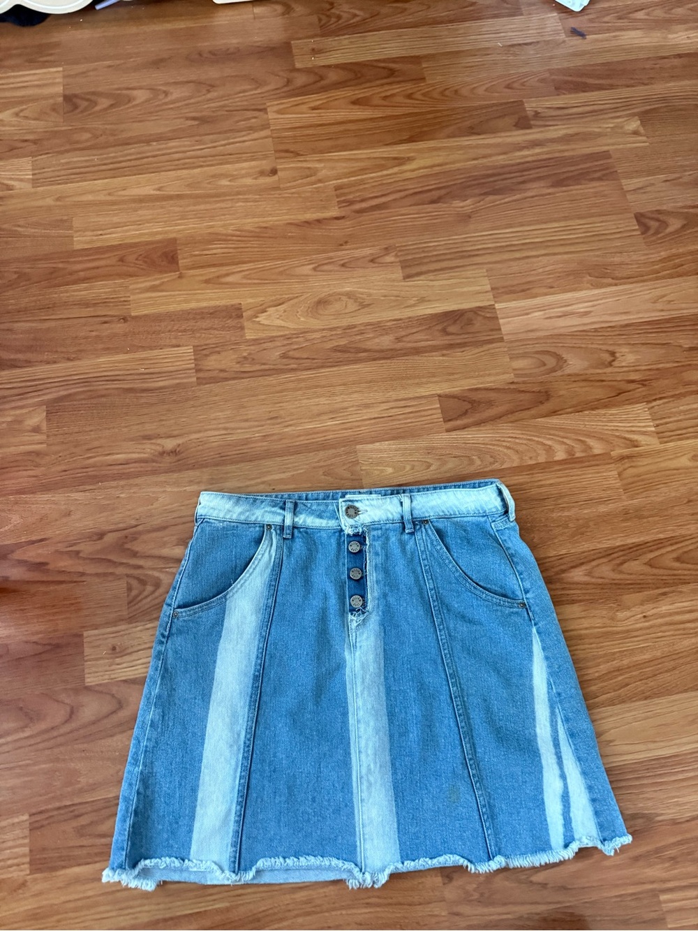 William Rast Two-Tone Blue Denim Mini Skirt with Button Front